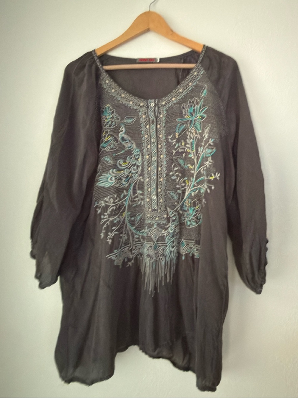Johnny Was Women's Cupra Rayon Dark Gray With Lighter Gray Embroidery Size 1X